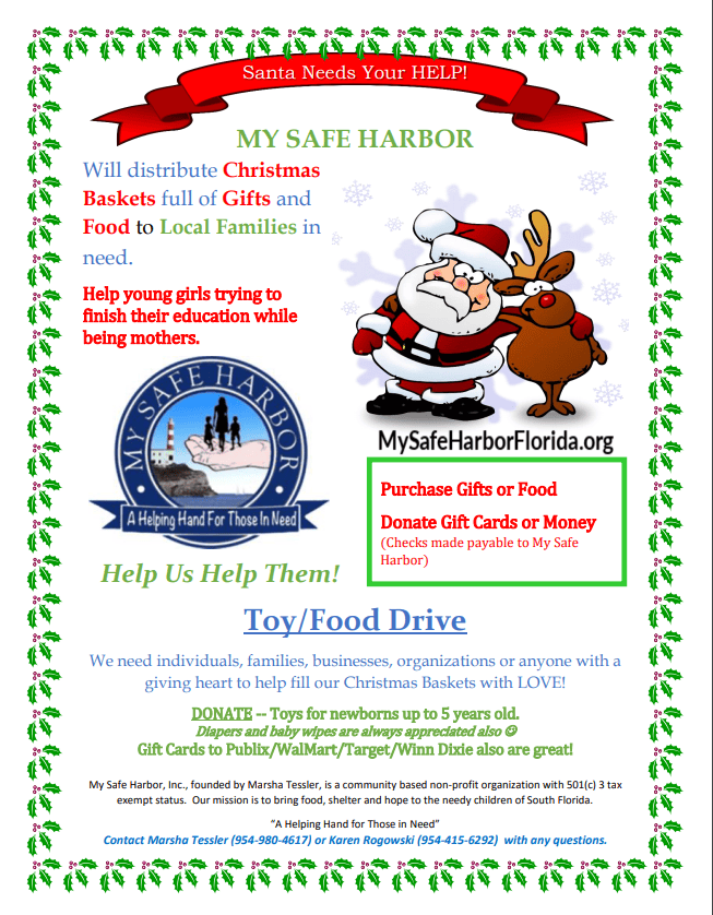 My Safe Harbor Christmas Toy and Food Drive flyer