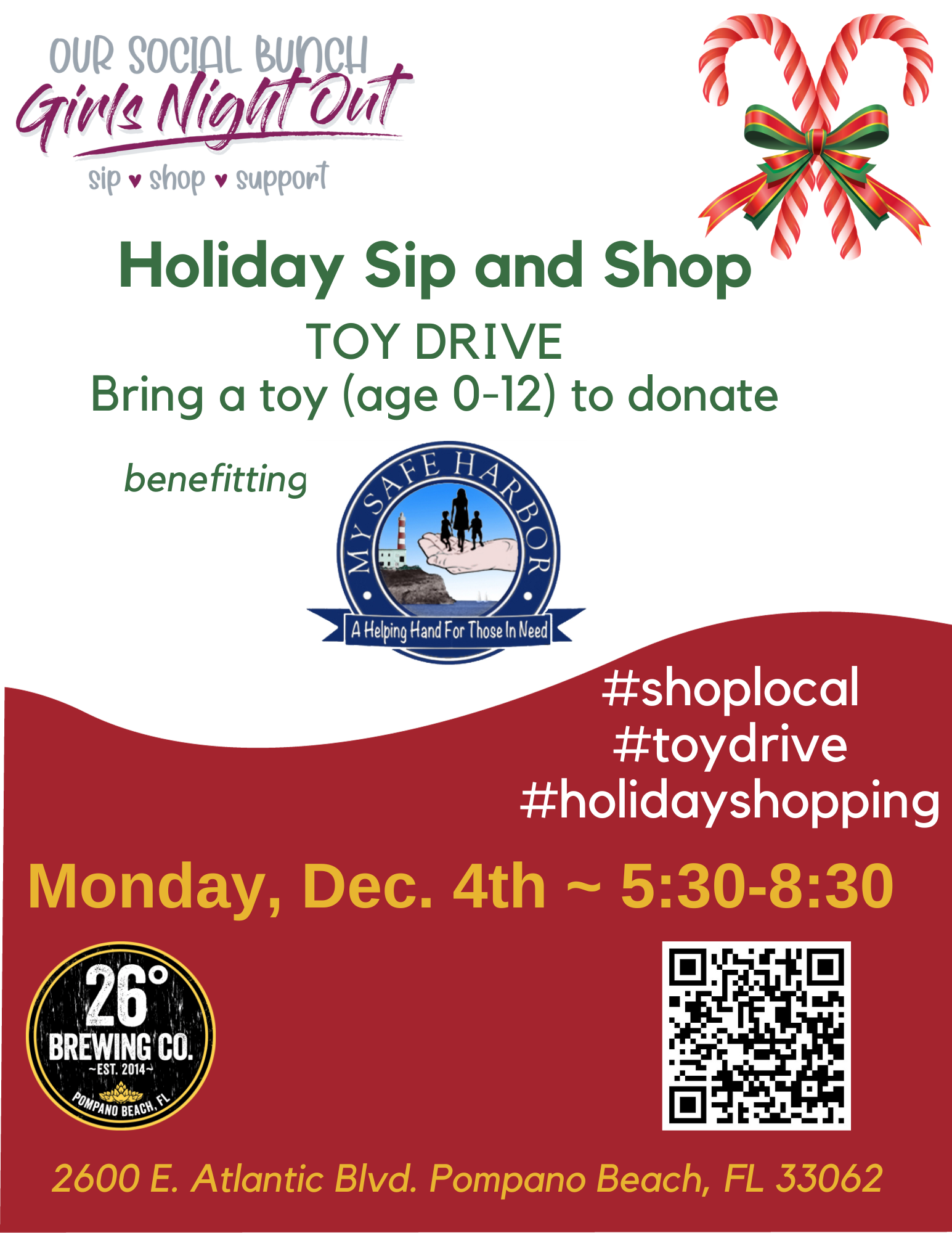 Holiday Sip and Shop Toy Drive flyer, 2023