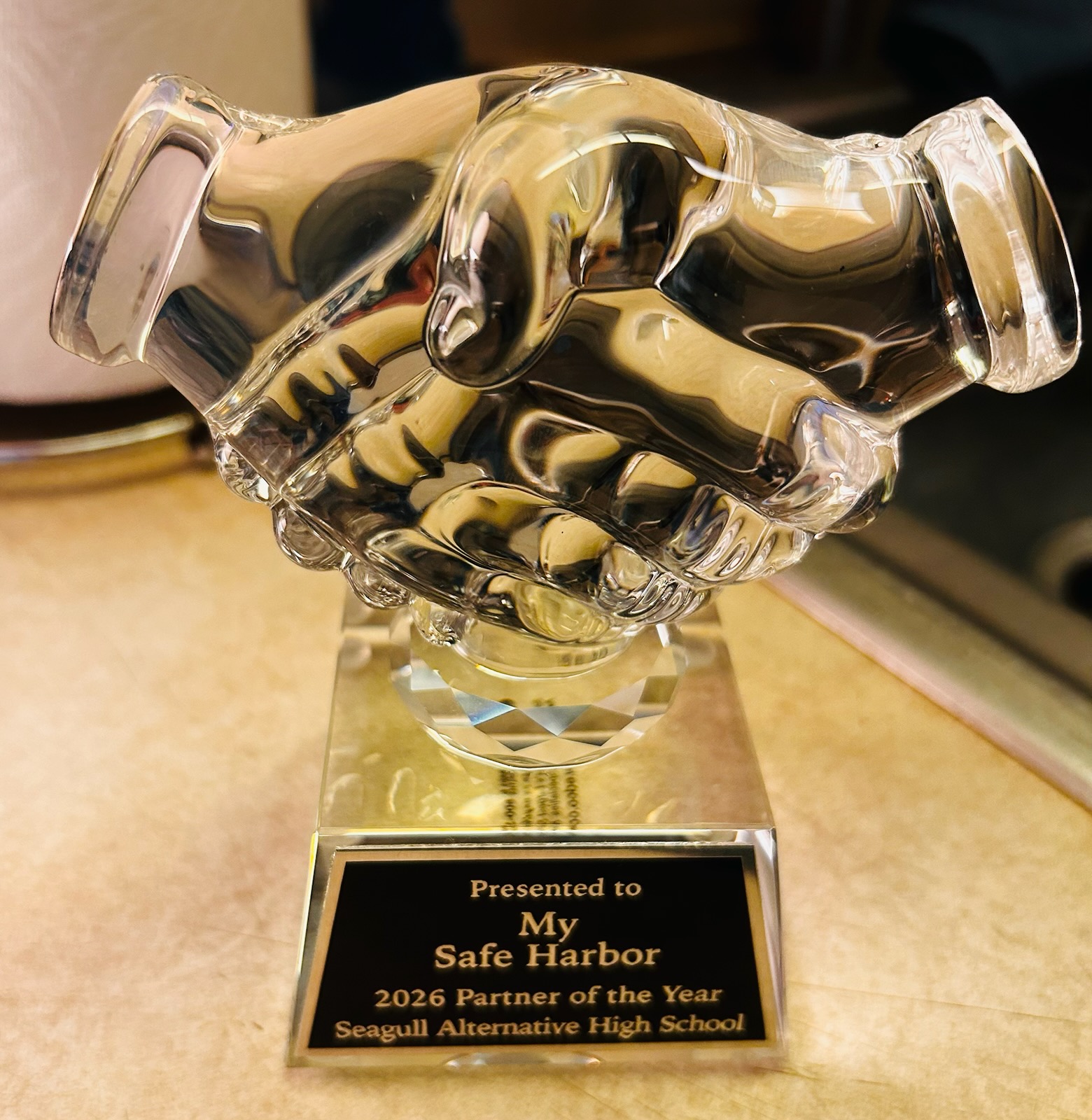My Safe Harbor receives the 2026 Partner of the Year award with Seagull Alternative High School